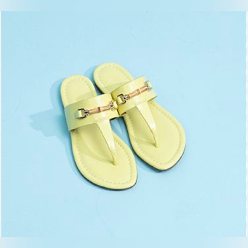 J.McLaughlin Nora patent leather Sandals with Gold Accents; Size 7.5 Brand New!